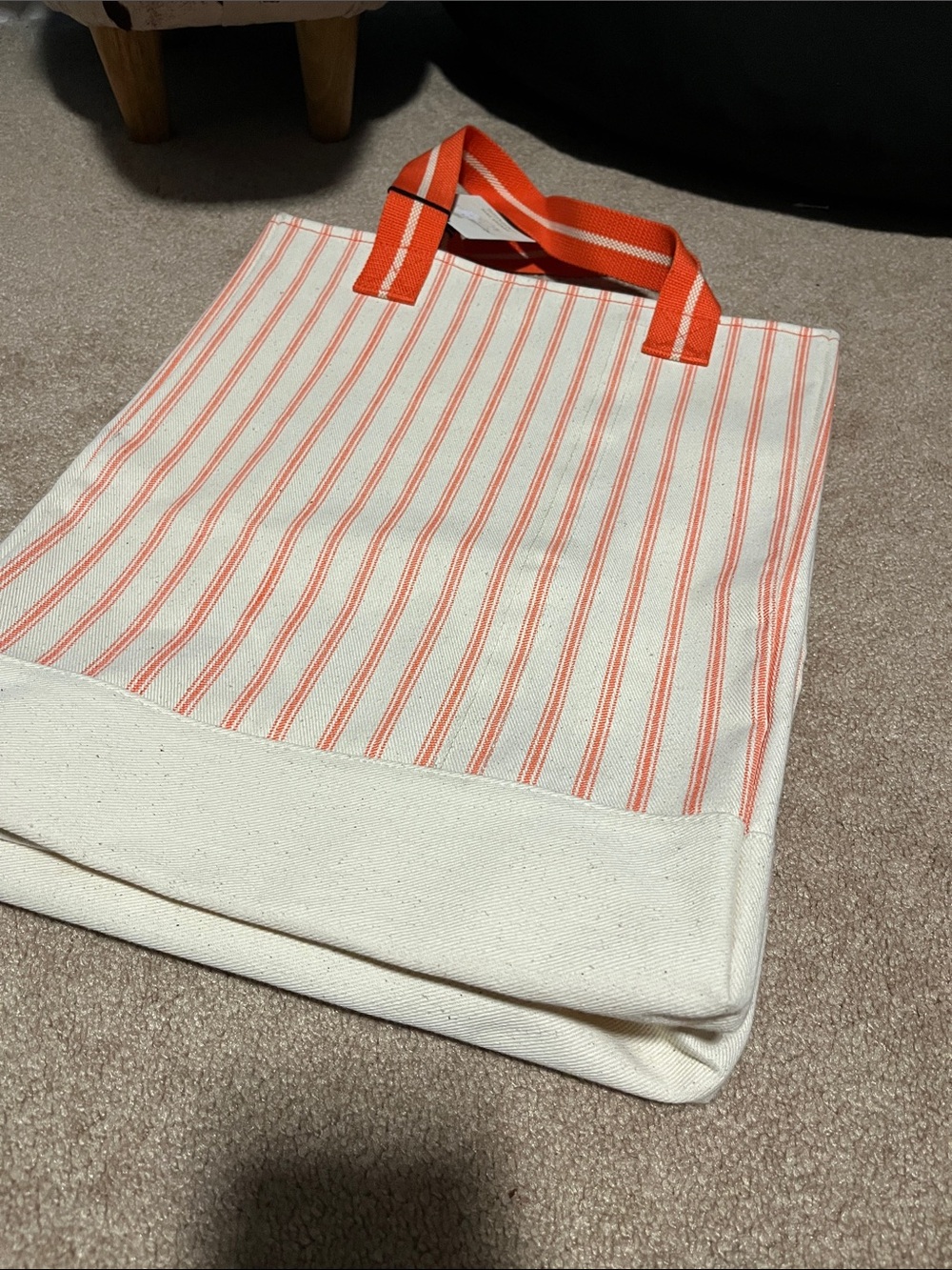 Hearth and Hand Canvas Tote Bag with Coral Stripe and Handles - Picture 10 of 11
